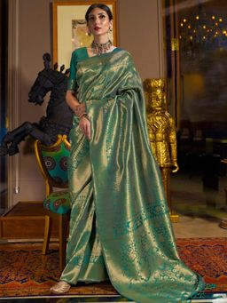 Odette - Green Woven Design Silk Blend Handloom Saree with Unstitched Blouse for Women