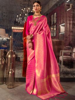 Odette - Pink Woven Design Silk Blend Handloom Saree with Unstitched Blouse for Women