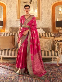 Odette - Pink Woven Design Silk Blend Handloom Saree with Unstitched Blouse for Women