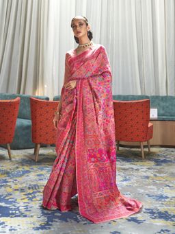 Odette - Pink Paisley Printed Silk Blend Printed Saree with Unstitched Blouse for Women
