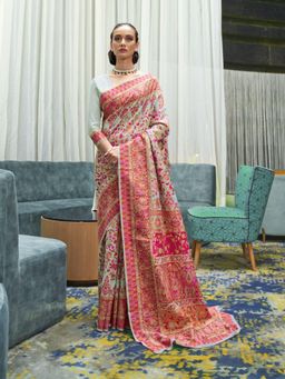 Odette - Sea Green Paisley Printed Silk Blend Printed Saree with Unstitched Blouse for Women