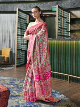 Odette - Light Green Floral Silk Blend Printed Saree with Unstitched Blouse for Women
