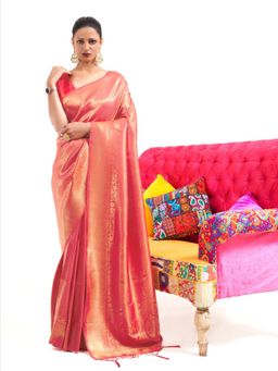Odette - Red Woven Design Silk Blend Handloom Saree with Unstitched Blouse for Women