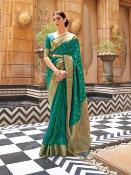 Odette - Green Woven Design Silk Blend Handloom Saree with Unstitched Blouse for Women