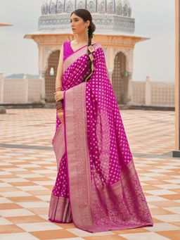 Odette - Pink Silk Blend Handloom Saree with Unstitched Blouse for Women