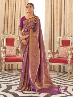 Odette - Purple Woven Design Silk Blend Handloom Saree with Unstitched Blouse for Women
