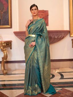 Odette - Green Woven Design Silk Blend Handloom Saree with Unstitched Blouse for Women