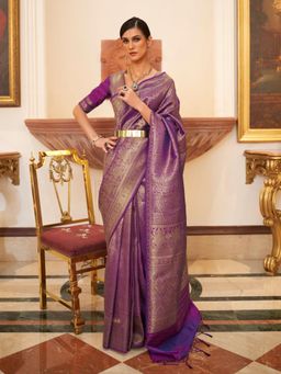 Odette - Purple Woven Design Silk Blend Handloom Saree with Unstitched Blouse for Women