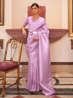 Odette - Purple Woven Design Silk Blend Handloom Saree with Unstitched Blouse for Women
