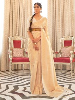 Odette - Cream Woven Design Silk Blend Handloom Saree with Unstitched Blouse for Women