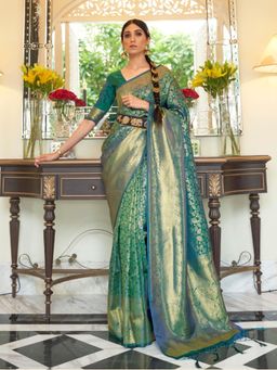 Odette - Green Woven Design Silk Blend Handloom Saree with Unstitched Blouse for Women