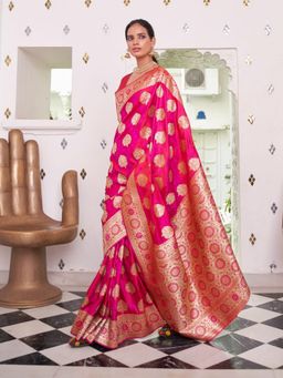 Odette - Pink Woven Design Satin Handloom Saree with Unstitched Blouse for Women