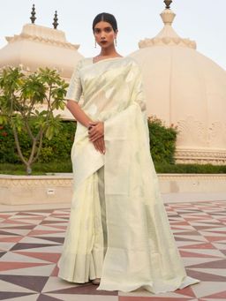 Odette - Beige Woven Design Linen Handloom Saree with Unstitched Blouse for Women