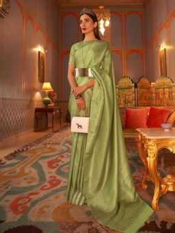 Odette - Olive Woven Design Silk Blend Handloom Saree with Unstitched Blouse for Women