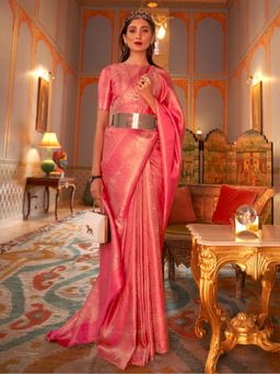 Odette - Pink Woven Design Silk Blend Handloom Saree with Unstitched Blouse for Women
