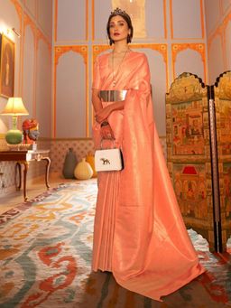 Odette - Orange Woven Design Silk Blend Handloom Saree with Unstitched Blouse for Women