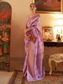 Odette - Purple Woven Design Silk Blend Handloom Saree with Unstitched Blouse for Women