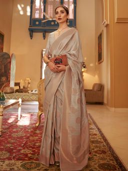 Odette - Grey Woven Design Silk Blend Handloom Saree with Unstitched Blouse for Women