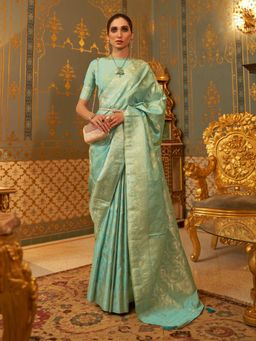 Odette - Sea Green Woven Design Silk Blend Handloom Saree with Unstitched Blouse for Women