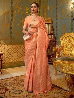 Odette - Peach Woven Design Silk Blend Handloom Saree with Unstitched Blouse for Women