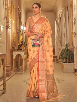 Odette - Mustard Woven Design Silk Blend Handloom Saree with Unstitched Blouse for Women