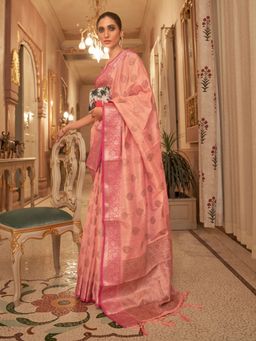 Odette - Peach Woven Design Silk Blend Handloom Saree with Unstitched Blouse for Women