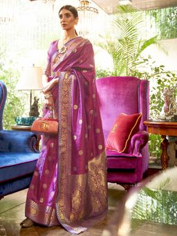 Odette - Purple Woven Design Silk Blend Handloom Saree with Unstitched Blouse for Women