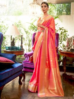 Odette - Orange Woven Design Silk Blend Handloom Saree with Unstitched Blouse for Women