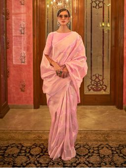 Odette - Pink Woven Design Silk Blend Handloom Saree with Unstitched Blouse for Women