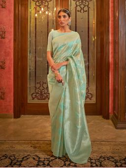 Odette - Sea Green Woven Design Silk Blend Handloom Saree with Unstitched Blouse for Women