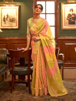 Odette - Yellow Woven Design Organza Handloom Saree with Unstitched Blouse for Women