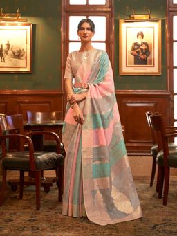 Odette - Multicolor Woven Design Organza Handloom Saree with Unstitched Blouse for Women