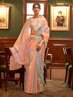 Odette - Multicolor Woven Design Organza Handloom Saree with Unstitched Blouse for Women