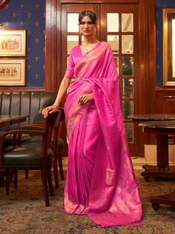 Odette - Pink Woven Design Silk Blend Handloom Saree with Unstitched Blouse for Women