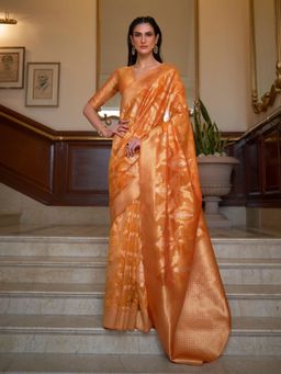 Odette - Mustard Woven Design Soft Creep Handloom Saree with Unstitched Blouse for Women