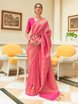 Odette - Pink Woven Design Silk Blend Handloom Saree with Unstitched Blouse for Women