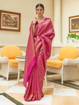 Odette - Pink Woven Design Silk Blend Handloom Saree with Unstitched Blouse for Women