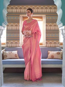 Odette - Pink Woven Design Silk Blend Handloom Saree with Unstitched Blouse for Women
