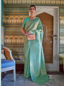 Odette - Sea Green Woven Design Silk Blend Handloom Saree with Unstitched Blouse for Women