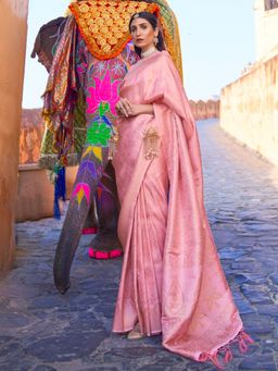 Odette - Pink Woven Design Silk Blend Handloom Saree with Unstitched Blouse for Women