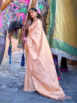 Odette - Peach Woven Design Silk Blend Handloom Saree with Unstitched Blouse for Women