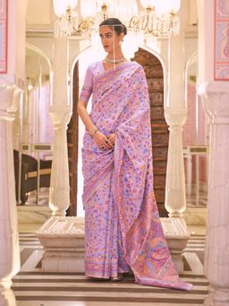 Odette - Pink Floral Silk Blend Printed Saree with Unstitched Blouse for Women