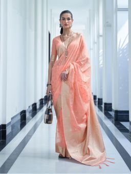 Odette - Peach Woven Design Silk Blend Handloom Saree with Unstitched Blouse for Women