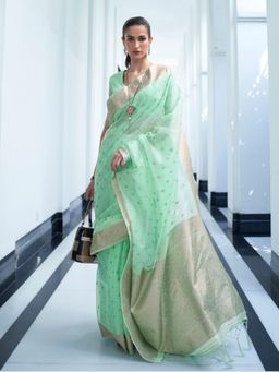 Odette - Light Green Woven Design Silk Blend Handloom Saree with Unstitched Blouse for Women