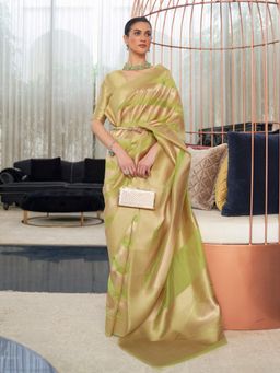 Odette - Olive Woven Design Silk Blend Handloom Saree with Unstitched Blouse for Women