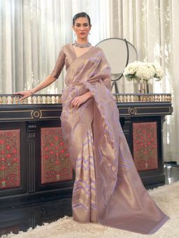 Odette - Purple Woven Design Silk Blend Handloom Saree with Unstitched Blouse for Women