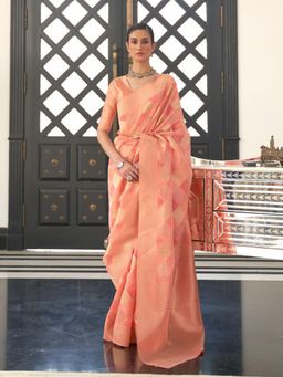 Odette - Orange Woven Design Silk Blend Handloom Saree with Unstitched Blouse for Women