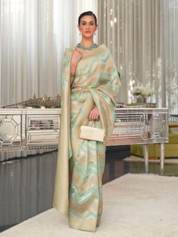 Odette - Sea Green Woven Design Silk Blend Handloom Saree with Unstitched Blouse for Women