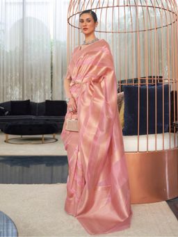 Odette - Pink Woven Design Silk Blend Handloom Saree with Unstitched Blouse for Women