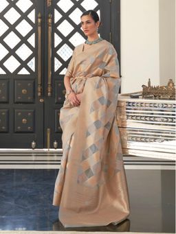 Odette - Grey Woven Design Silk Blend Handloom Saree with Unstitched Blouse for Women